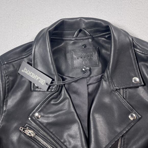 BLANKNYC Jacket Womens Small Black Faux Leather Moto Biker Zip Pockets Studs - Picture 2 of 9